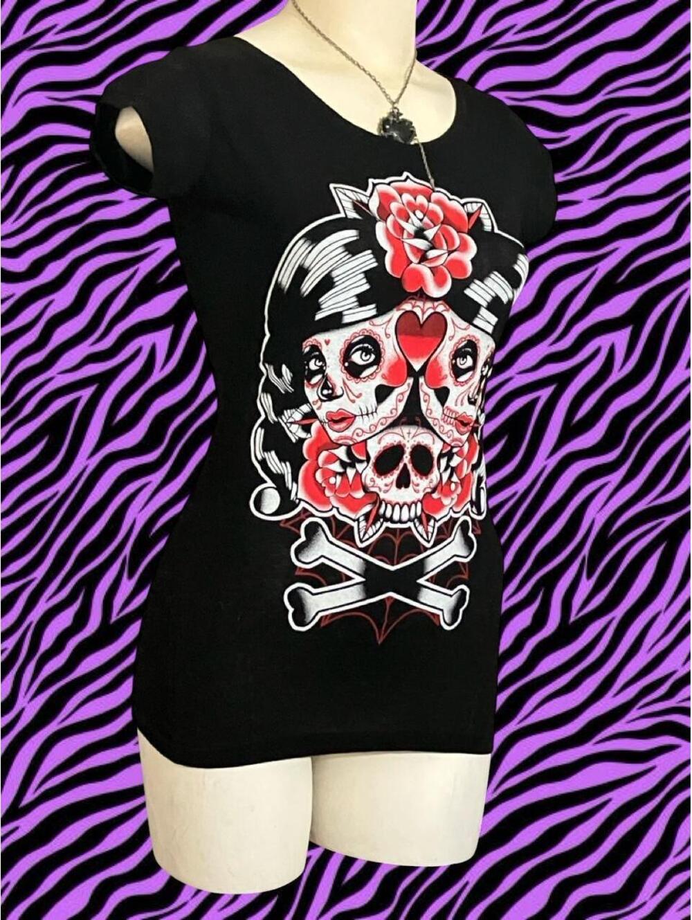 NWT Too Fast Brand 'Stitched Twins' Black Skull Tee